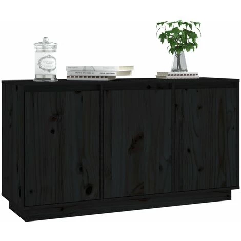 LES TENDANCES Buffet Noir 111x34x60 Cm Bois Massif De Pin 4 LES TENDANCES Buffet Noir 111x34x60 Cm Bois Massif De Pin – Image 4
