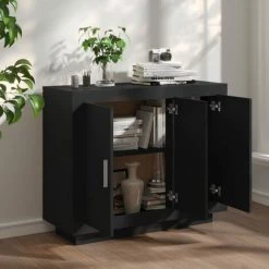 LES TENDANCES Buffet Noir 92x35x75 Cm Bois D'ingénierie -Buffet et enfilade Soldes 66899965 3