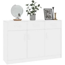 LES TENDANCES Buffet 3 Portes 3 Tiroirs Blanc Brillant Miva