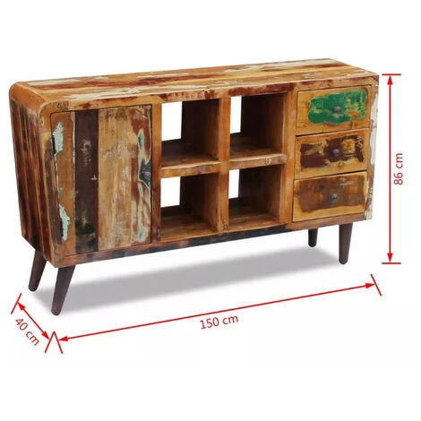 LES TENDANCES Buffet 1 Porte 3 Tiroirs Bois Massif Recyclé Vitsa 3 LES TENDANCES Buffet 1 Porte 3 Tiroirs Bois Massif Recyclé Vitsa – Image 3