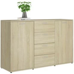 LES TENDANCES Buffet Chênes De Sonoma 2 Portes Et 4 Tiroirs Vendôme 120 Cm
