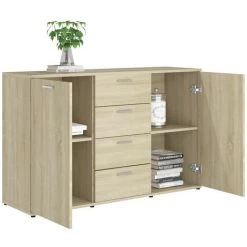 LES TENDANCES Buffet Chênes De Sonoma 2 Portes Et 4 Tiroirs Vendôme 120 Cm 7 LES TENDANCES Buffet Chênes De Sonoma 2 Portes Et 4 Tiroirs Vendôme 120 Cm -Buffet et enfilade Soldes 66902350 3