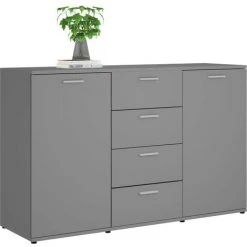 LES TENDANCES Buffet Gris 2 Portes Et 4 Tiroirs Vendôme 120 Cm