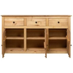 LES TENDANCES Buffet 3 Portes 3 Tiroirs Pin Massif Clair Iris -Buffet et enfilade Soldes 66902431 4