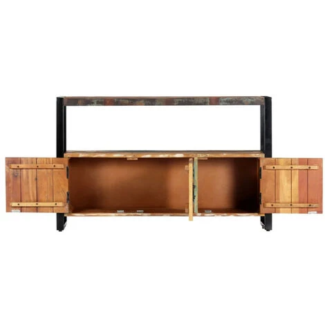 LES TENDANCES Buffet 3 Portes 1 étagère Bois Massif Recyclé Et Métal Noir Lau 5 LES TENDANCES Buffet 3 Portes 1 étagère Bois Massif Recyclé Et Métal Noir Lau – Image 5