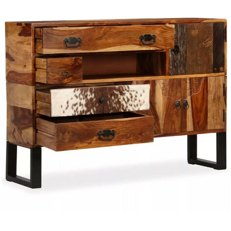 LES TENDANCES Buffet 3 Portes 4 Tiroirs Sesham Massif Clair Et Pieds Métal Noir Elane 2 LES TENDANCES Buffet 3 Portes 4 Tiroirs Sesham Massif Clair Et Pieds Métal Noir Elane – Image 2