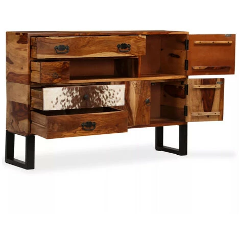 LES TENDANCES Buffet 3 Portes 4 Tiroirs Sesham Massif Clair Et Pieds Métal Noir Elane 3 LES TENDANCES Buffet 3 Portes 4 Tiroirs Sesham Massif Clair Et Pieds Métal Noir Elane – Image 3