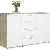LES TENDANCES Buffet Blanc Et Chênes De Sonoma 2 Portes Et 4 Tiroirs Vendôme 120 Cm