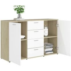 LES TENDANCES Buffet Blanc Et Chênes De Sonoma 2 Portes Et 4 Tiroirs Vendôme 120 Cm -Buffet et enfilade Soldes 66903467 3