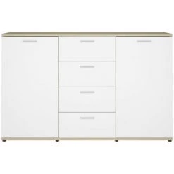LES TENDANCES Buffet Blanc Et Chênes De Sonoma 2 Portes Et 4 Tiroirs Vendôme 120 Cm -Buffet et enfilade Soldes 66903467 4