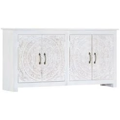 LES TENDANCES Buffet Fait à La Main Blanc 140x30x70 Cm Bois D'acacia Massif