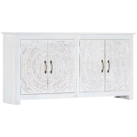 LES TENDANCES Buffet Fait à La Main Blanc 140x30x70 Cm Bois D'acacia Massif 1 LES TENDANCES Buffet Fait à La Main Blanc 140x30x70 Cm Bois D'acacia Massif