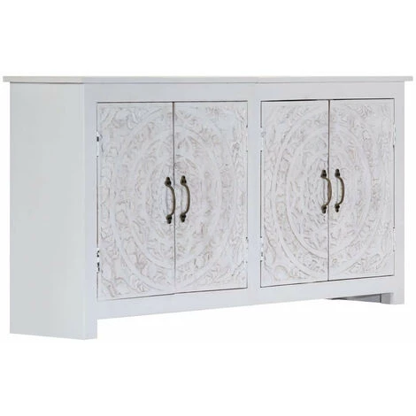 LES TENDANCES Buffet Fait à La Main Blanc 140x30x70 Cm Bois D'acacia Massif 4 LES TENDANCES Buffet Fait à La Main Blanc 140x30x70 Cm Bois D'acacia Massif – Image 4