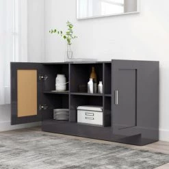 LES TENDANCES Buffet Gris Brillant 120x30,5x70 Cm 8 LES TENDANCES Buffet Gris Brillant 120x30,5x70 Cm -Buffet et enfilade Soldes 66904740 4