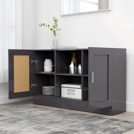 LES TENDANCES Buffet Gris Brillant 120x30,5x70 Cm 4 LES TENDANCES Buffet Gris Brillant 120x30,5x70 Cm – Image 4