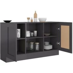 LES TENDANCES Buffet Gris Brillant 120x30,5x70 Cm 9 LES TENDANCES Buffet Gris Brillant 120x30,5x70 Cm -Buffet et enfilade Soldes 66904740 5
