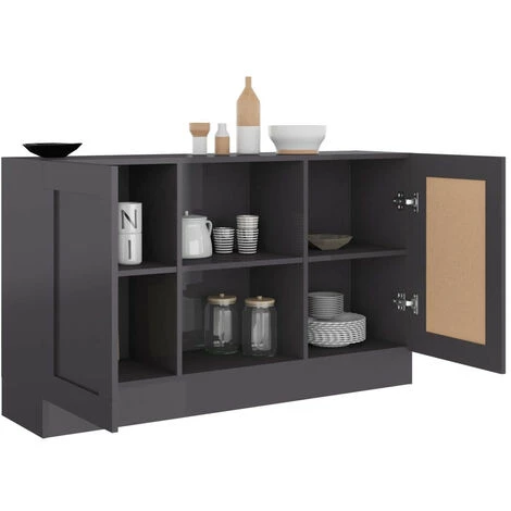 LES TENDANCES Buffet Gris Brillant 120x30,5x70 Cm 5 LES TENDANCES Buffet Gris Brillant 120x30,5x70 Cm – Image 5