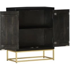 LES TENDANCES Buffet Noir Et Doré 60 X 30 X 75 Cm Bois De Manguier Massif -Buffet et enfilade Soldes 66906490 5