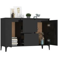 LES TENDANCES Buffet Noir Brillant 104x35x70 Cm -Buffet et enfilade Soldes 66907053 3