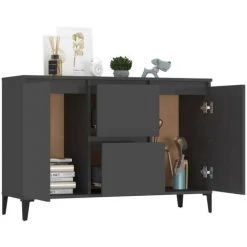 LES TENDANCES Buffet Gris Brillant 104x35x70 Cm -Buffet et enfilade Soldes 66907288 3