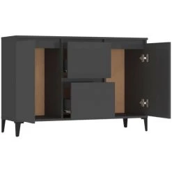 LES TENDANCES Buffet Gris Brillant 104x35x70 Cm -Buffet et enfilade Soldes 66907288 4