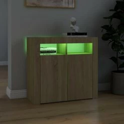 LES TENDANCES Buffet Avec Lumières LED Chêne Sonoma 80x35x75 Cm -Buffet et enfilade Soldes 66907452 4