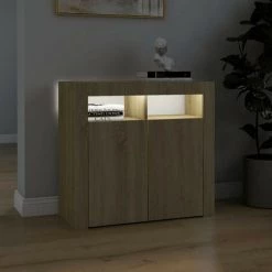 LES TENDANCES Buffet Avec Lumières LED Chêne Sonoma 80x35x75 Cm -Buffet et enfilade Soldes 66907452 5