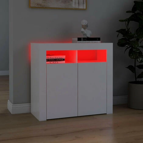 LES TENDANCES Buffet Avec Lumières LED Blanc 80x35x75 Cm 3 LES TENDANCES Buffet Avec Lumières LED Blanc 80x35x75 Cm – Image 3