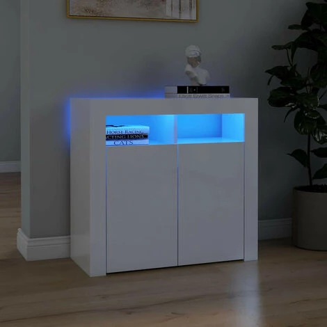 LES TENDANCES Buffet Avec Lumières LED Blanc Brillant 80x35x75 Cm 2 LES TENDANCES Buffet Avec Lumières LED Blanc Brillant 80x35x75 Cm – Image 2