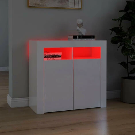 LES TENDANCES Buffet Avec Lumières LED Blanc Brillant 80x35x75 Cm 3 LES TENDANCES Buffet Avec Lumières LED Blanc Brillant 80x35x75 Cm – Image 3