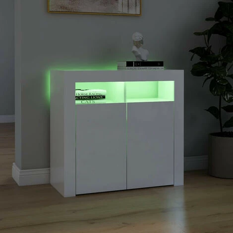 LES TENDANCES Buffet Avec Lumières LED Blanc Brillant 80x35x75 Cm 4 LES TENDANCES Buffet Avec Lumières LED Blanc Brillant 80x35x75 Cm – Image 4