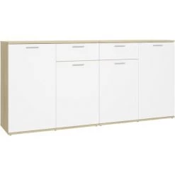 LES TENDANCES Buffet Blanc Et Chêne Sonoma 160x36x75 Cm