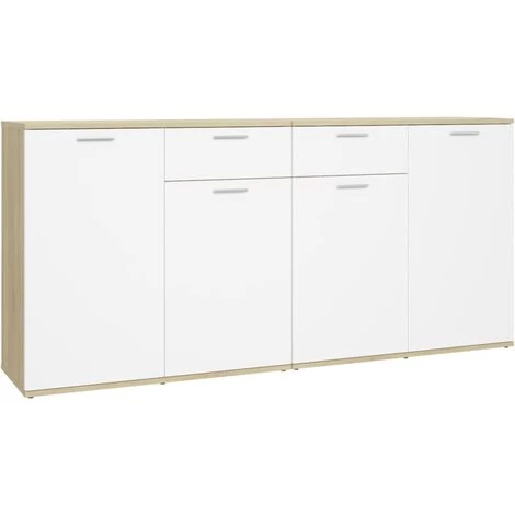 LES TENDANCES Buffet Blanc Et Chêne Sonoma 160x36x75 Cm 1 LES TENDANCES Buffet Blanc Et Chêne Sonoma 160x36x75 Cm