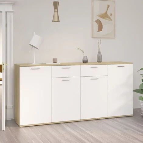LES TENDANCES Buffet Blanc Et Chêne Sonoma 160x36x75 Cm 2 LES TENDANCES Buffet Blanc Et Chêne Sonoma 160x36x75 Cm – Image 2