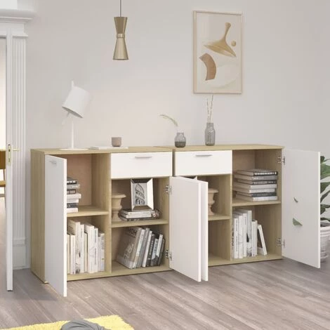 LES TENDANCES Buffet Blanc Et Chêne Sonoma 160x36x75 Cm 3 LES TENDANCES Buffet Blanc Et Chêne Sonoma 160x36x75 Cm – Image 3