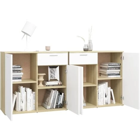 LES TENDANCES Buffet Blanc Et Chêne Sonoma 160x36x75 Cm 4 LES TENDANCES Buffet Blanc Et Chêne Sonoma 160x36x75 Cm – Image 4