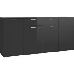 LES TENDANCES Buffet Noir Brillant 160x36x75 Cm