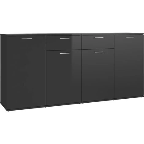 LES TENDANCES Buffet Noir Brillant 160x36x75 Cm 1 LES TENDANCES Buffet Noir Brillant 160x36x75 Cm
