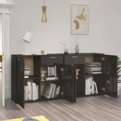 LES TENDANCES Buffet Noir Brillant 160x36x75 Cm 7 LES TENDANCES Buffet Noir Brillant 160x36x75 Cm -Buffet et enfilade Soldes 66911637 3