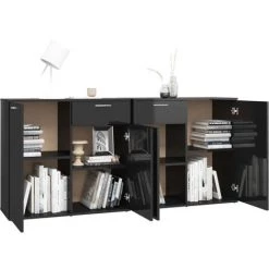 LES TENDANCES Buffet Noir Brillant 160x36x75 Cm 8 LES TENDANCES Buffet Noir Brillant 160x36x75 Cm -Buffet et enfilade Soldes 66911637 4