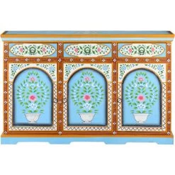 LES TENDANCES Buffet Peint à La Main 120x35x76 Cm Bois De Manguier Massif -Buffet et enfilade Soldes 66912575 5