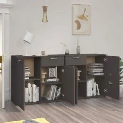 LES TENDANCES Buffet Gris 160x36x75 Cm -Buffet et enfilade Soldes 66913620 3