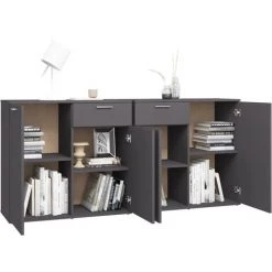 LES TENDANCES Buffet Gris 160x36x75 Cm -Buffet et enfilade Soldes 66913620 4