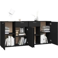 LES TENDANCES Buffet Noir 160x36x75 Cm -Buffet et enfilade Soldes 66913846 4