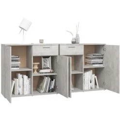LES TENDANCES Buffet Gris Béton 160x36x75 Cm -Buffet et enfilade Soldes 66913847 4