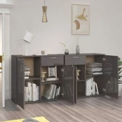 LES TENDANCES Buffet Gris Brillant 160x36x75 Cm -Buffet et enfilade Soldes 66913872 3