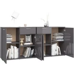 LES TENDANCES Buffet Gris Brillant 160x36x75 Cm -Buffet et enfilade Soldes 66913872 4