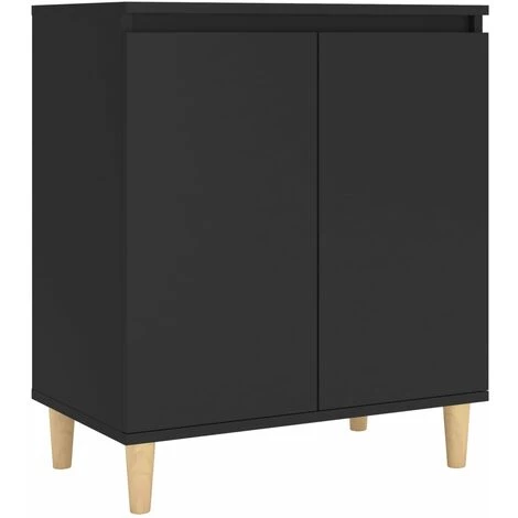 LES TENDANCES Buffet Avec Pieds En Bois Massif Noir 60x35x70 Cm 2 LES TENDANCES Buffet Avec Pieds En Bois Massif Noir 60x35x70 Cm – Image 2