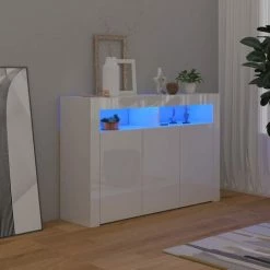 LES TENDANCES Buffet Avec Lumières LED Blanc Brillant 115,5x30x75 Cm 6 LES TENDANCES Buffet Avec Lumières LED Blanc Brillant 115,5x30x75 Cm -Buffet et enfilade Soldes 66916992 2