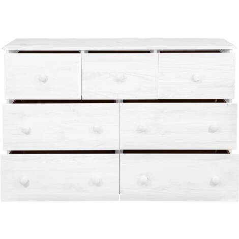 LES TENDANCES Buffet 7 Tiroirs Blanc 113x35x73 Cm Bois De Pin Massif 4 LES TENDANCES Buffet 7 Tiroirs Blanc 113x35x73 Cm Bois De Pin Massif – Image 4